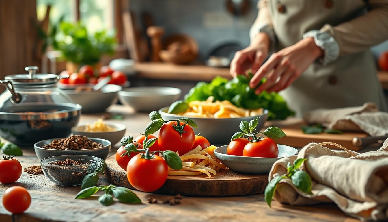 Balanced healthy meal prepared in a home kitchen